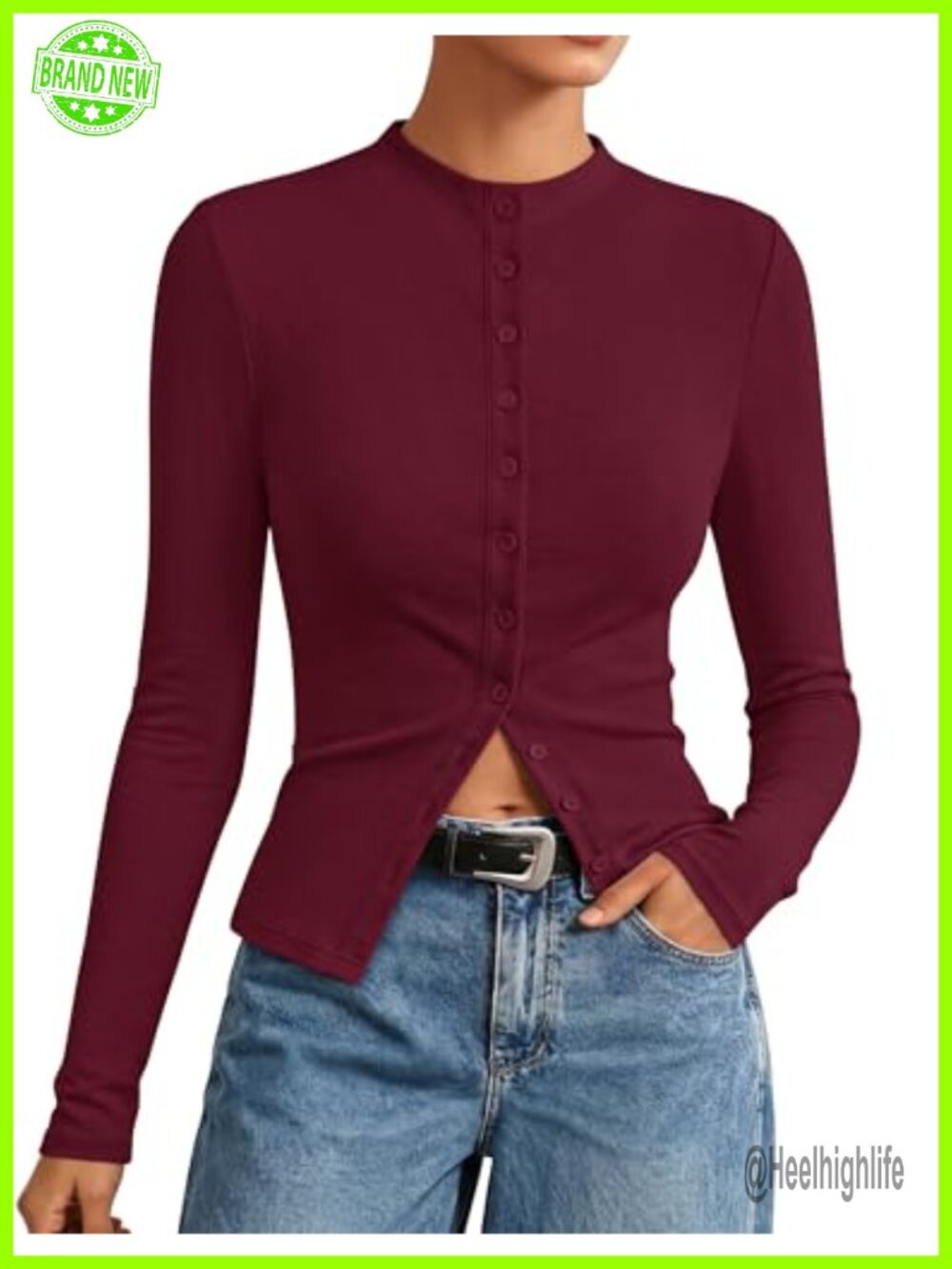 Mock Neck Lightweight Cardigan Sweater Slim Fit Button Long Sleeve